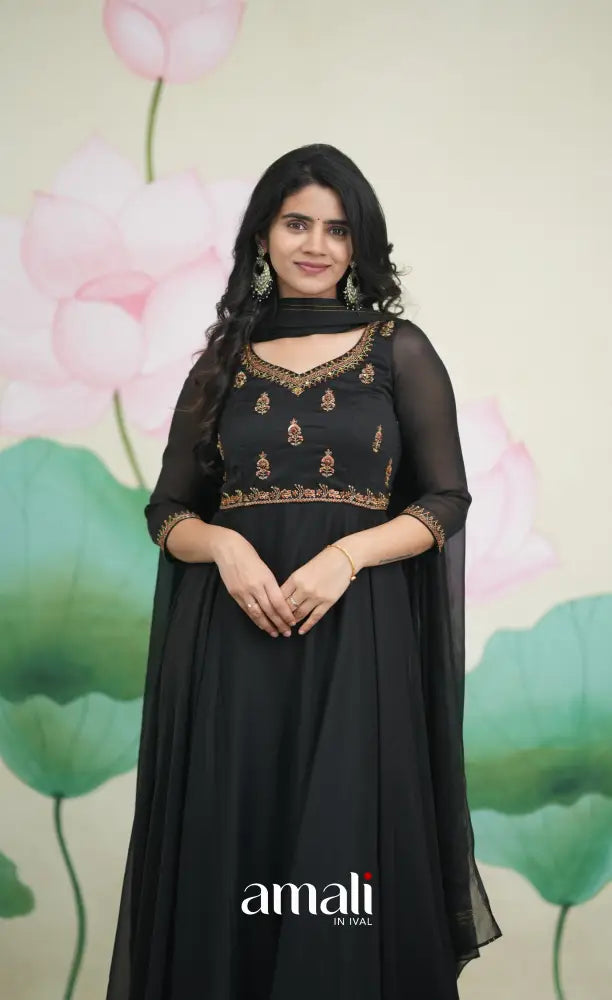 Black Aari Handworked Anarkali Anarkalis