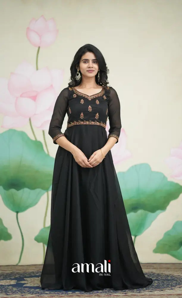 Black Aari Handworked Anarkali Anarkalis