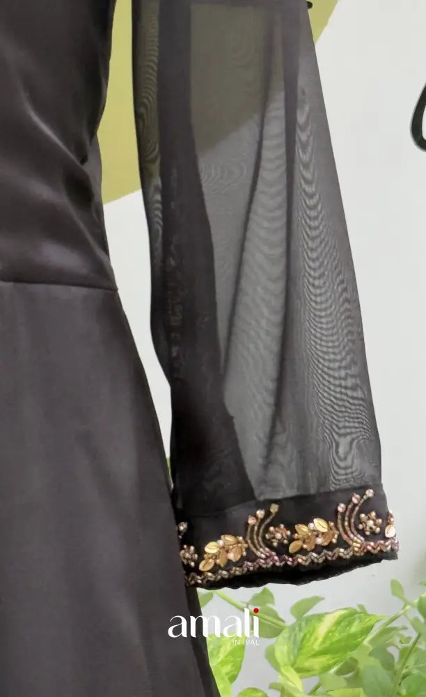 Black Aari Handworked Georgette A-Line Top - salwar
