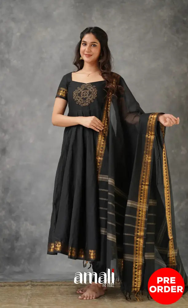 Black Chettinad Cotton Anarkali Anarkalis
