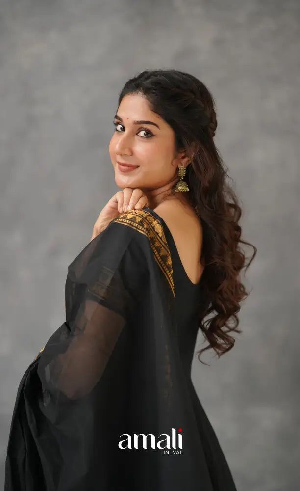 Black Chettinad Cotton Anarkali Anarkalis