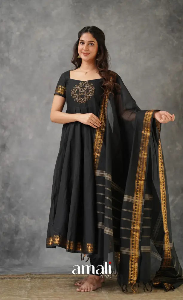 Black Chettinad Cotton Anarkali Anarkalis