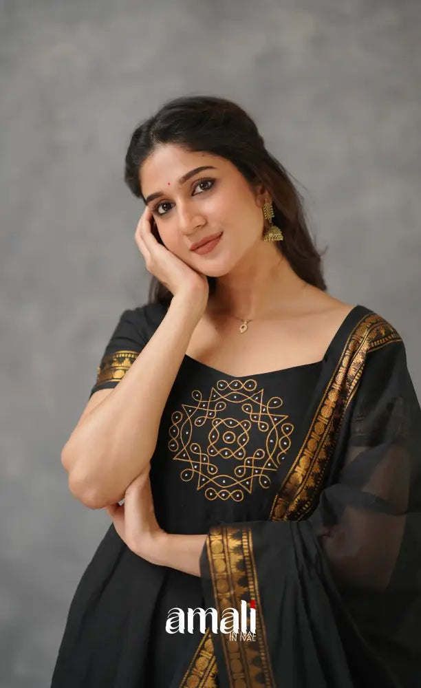 Black Chettinad Cotton Anarkali Anarkalis