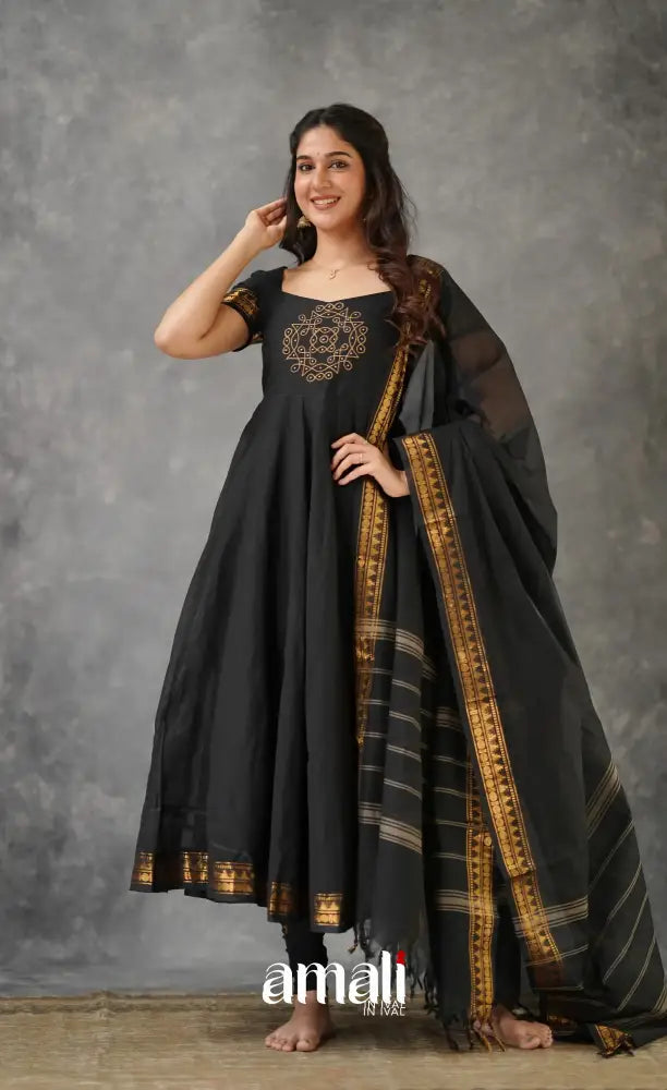 Black Chettinad Cotton Anarkali Anarkalis