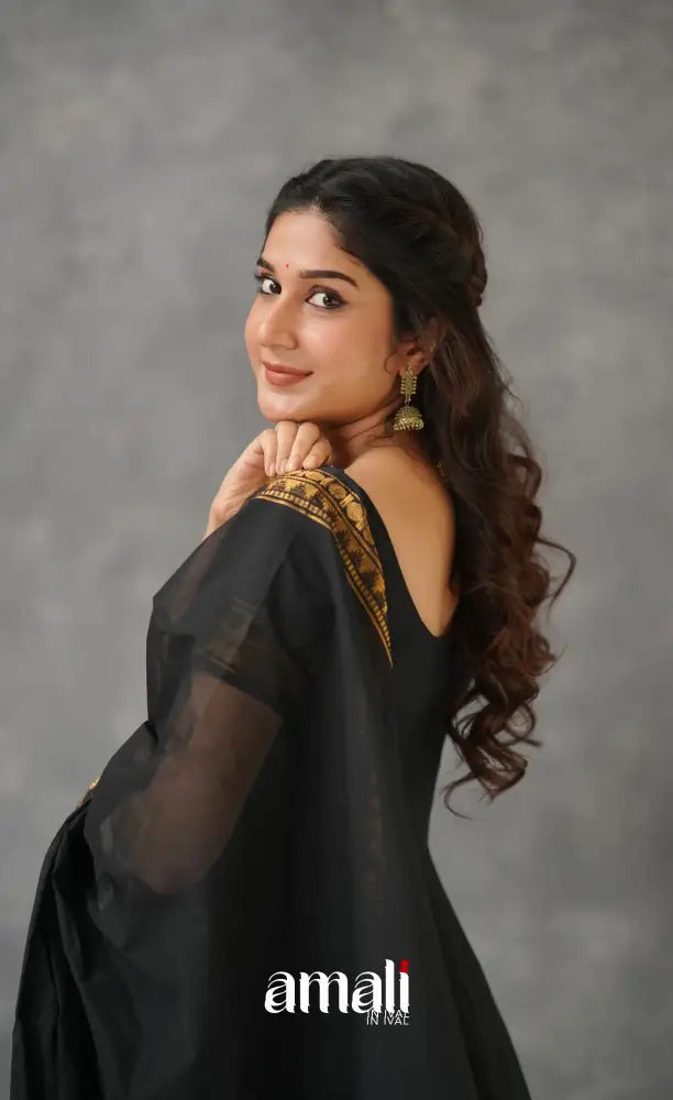 Black Chettinad Cotton Anarkali Anarkalis