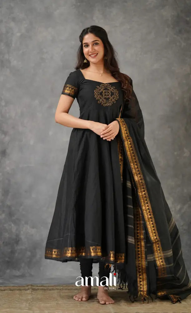 Black Chettinad Cotton Anarkali Anarkalis