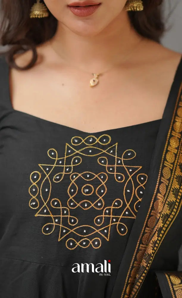 Black Chettinad Cotton Anarkali Anarkalis
