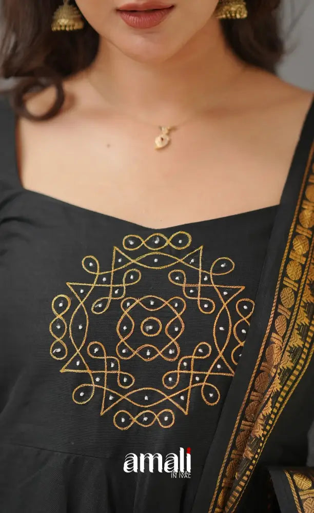 Black Chettinad Cotton Anarkali Anarkalis