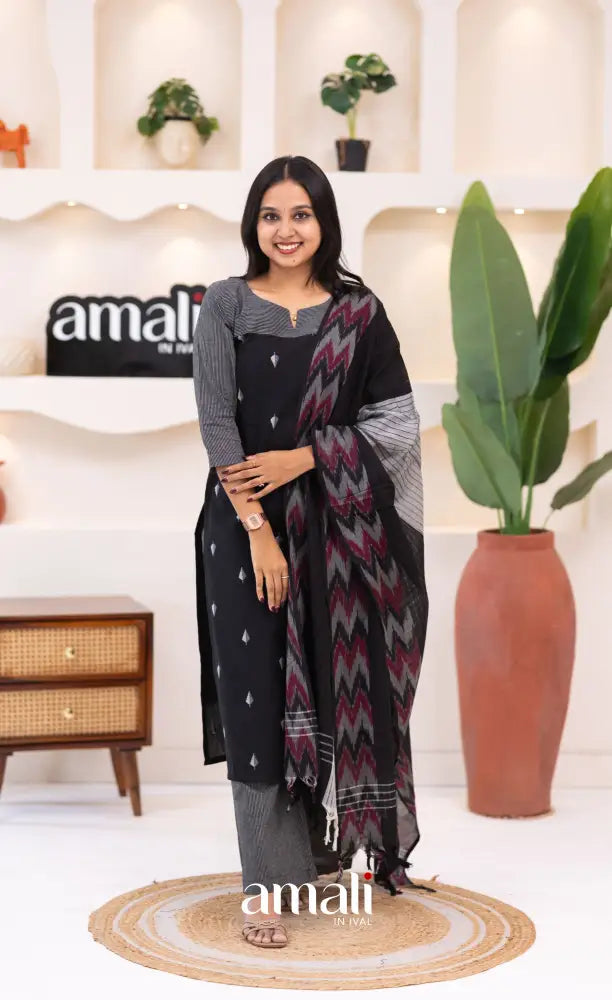 Black Cotton Salwar Set - salwar