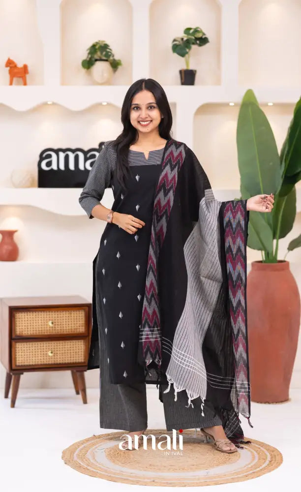 Black Cotton Salwar Set - salwar