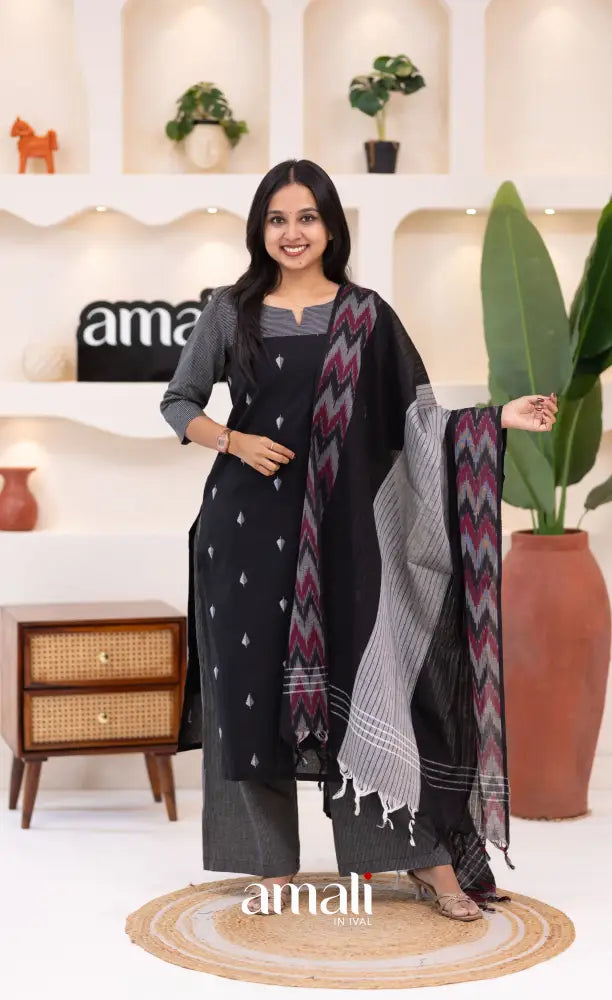 Black Cotton Salwar Set - salwar