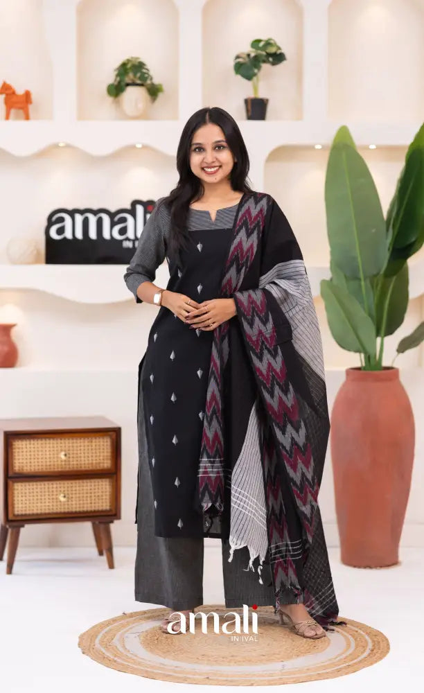 Black Cotton Salwar Set - salwar