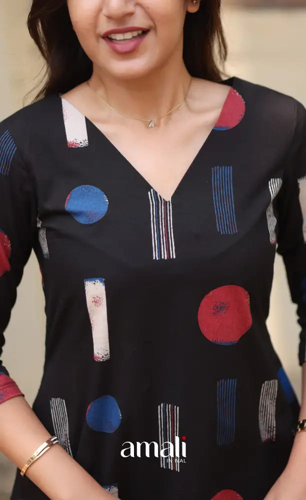 Black Jaipur Print Cotton Top and Pant - salwar