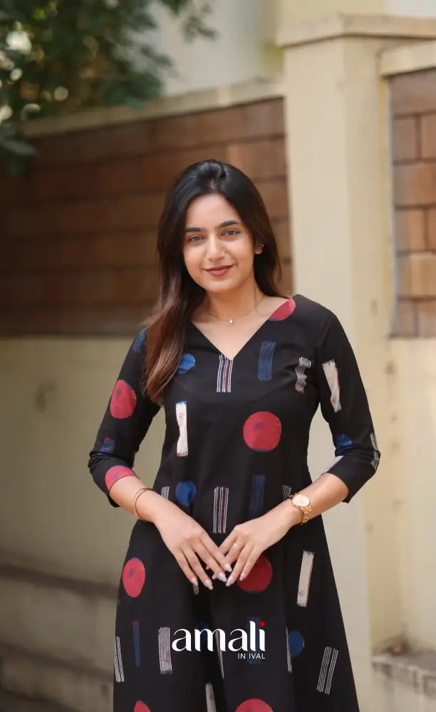 Black Jaipur Print Cotton Top and Pant - salwar