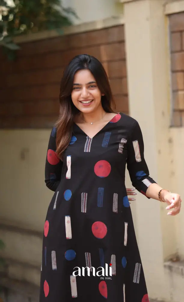 Black Jaipur Print Cotton Top and Pant - salwar