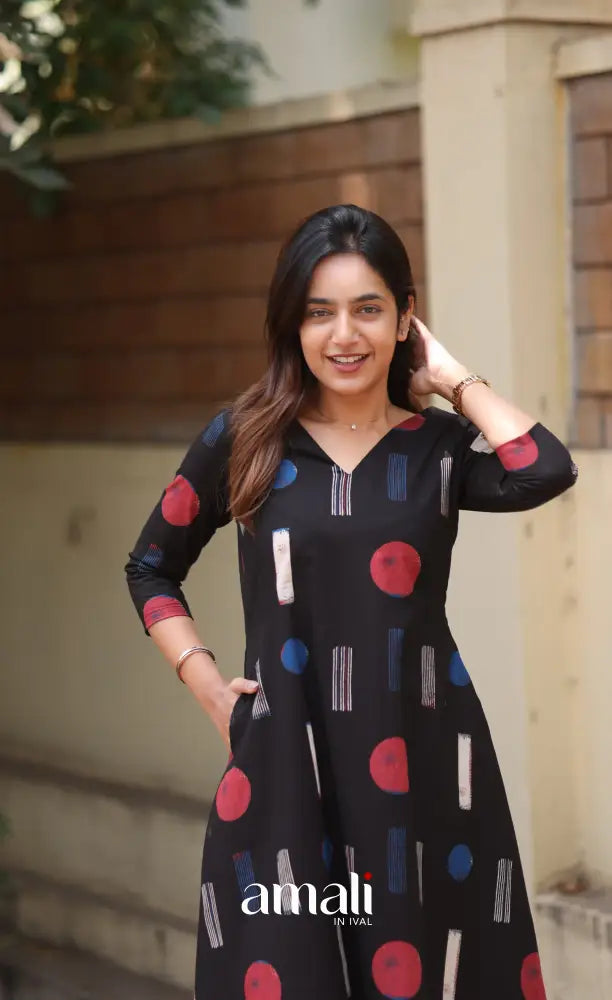 Black Jaipur Print Cotton Top and Pant - salwar