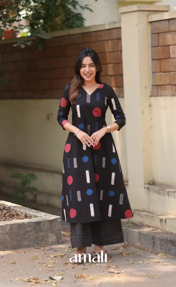 Black Jaipur Print Cotton Top and Pant - salwar