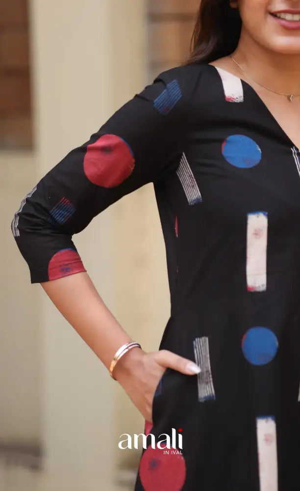 Black Jaipur Print Cotton Top and Pant - salwar