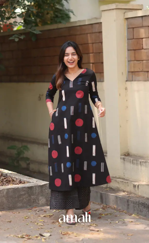 Black Jaipur Print Cotton Top and Pant - salwar