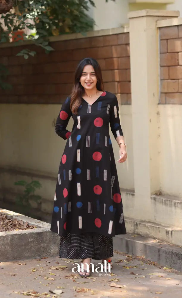 Black Jaipur Print Cotton Top and Pant - salwar
