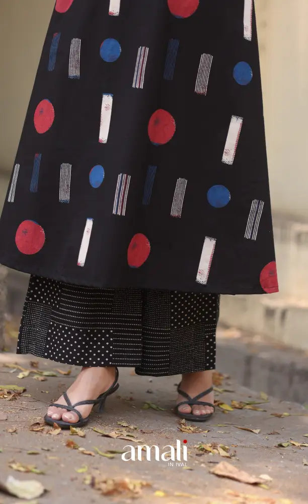 Black Jaipur Print Cotton Top and Pant - salwar