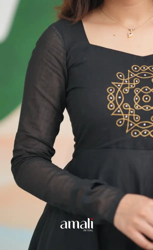 Black Kolam Cotton Anarkali Anarkalis