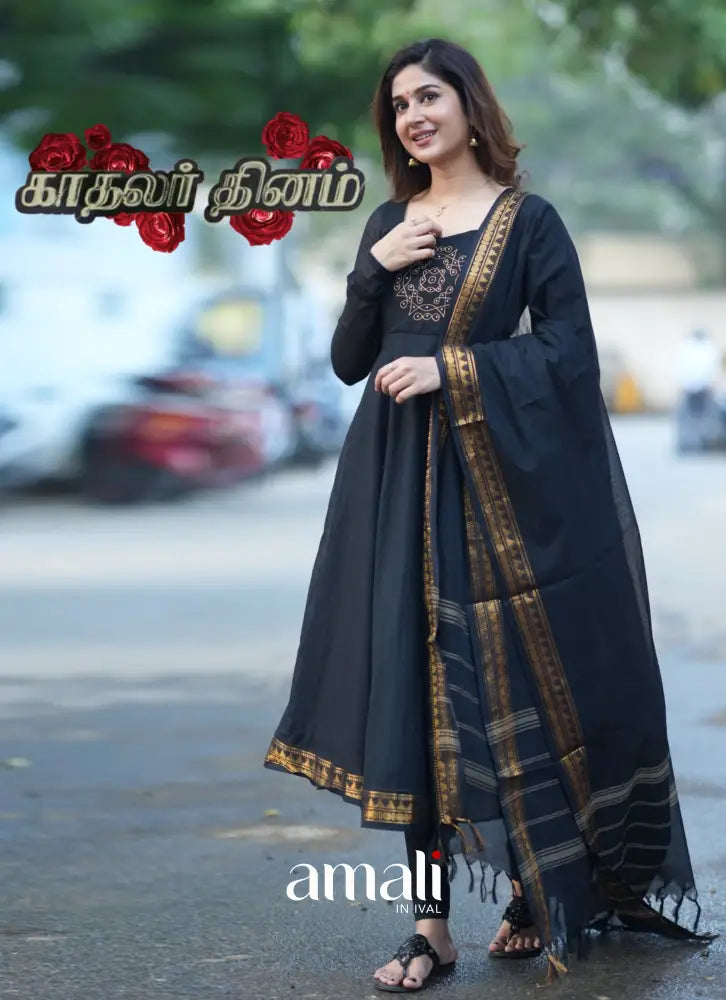 Black Kolam Cotton Anarkali PRE ORDER Anarkalis