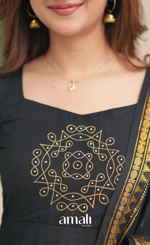 Black Kolam Cotton Anarkali Anarkalis