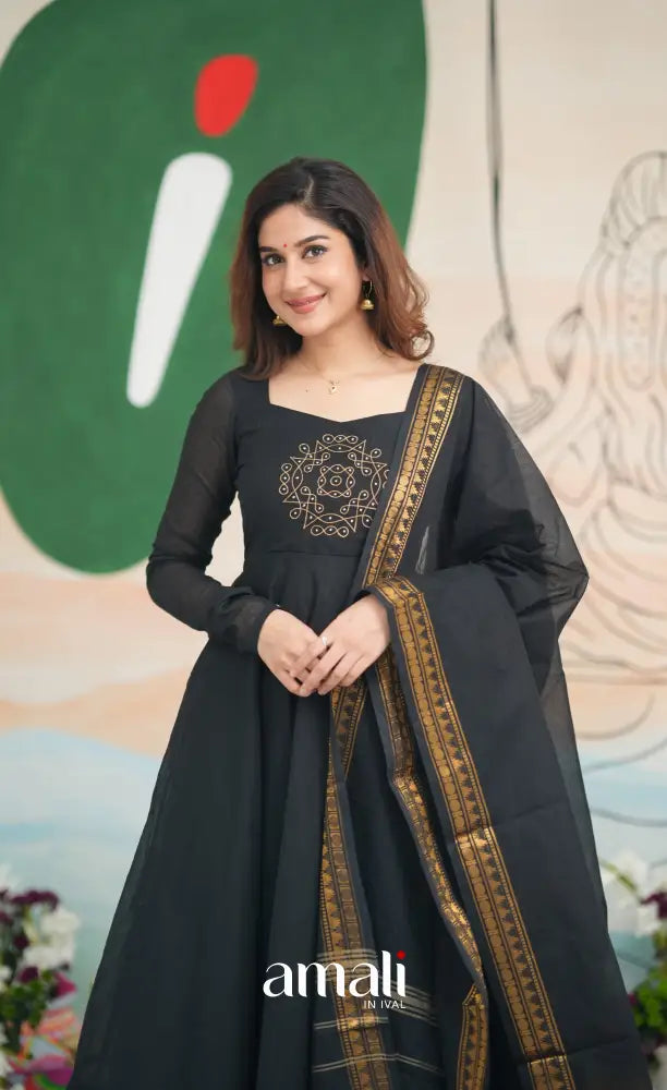 Black Kolam Cotton Anarkali – Amali Salwars