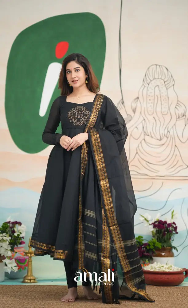 Black Kolam Cotton Anarkali Anarkalis