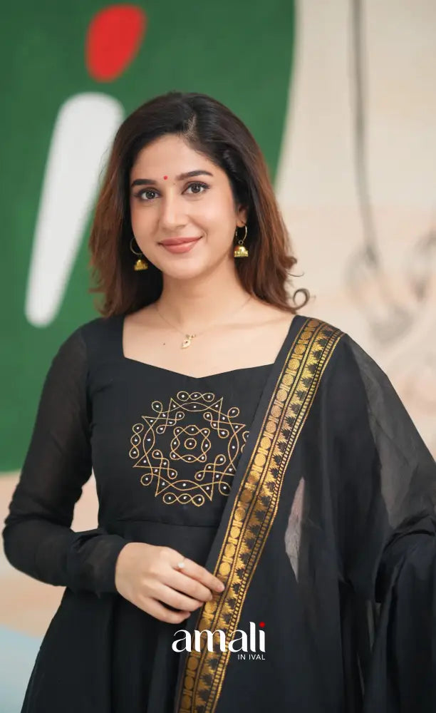 Black Kolam Cotton Anarkali Anarkalis