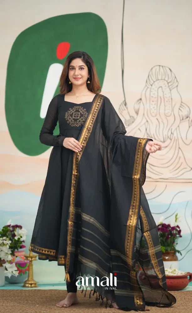 Black Kolam Cotton Anarkali Anarkalis