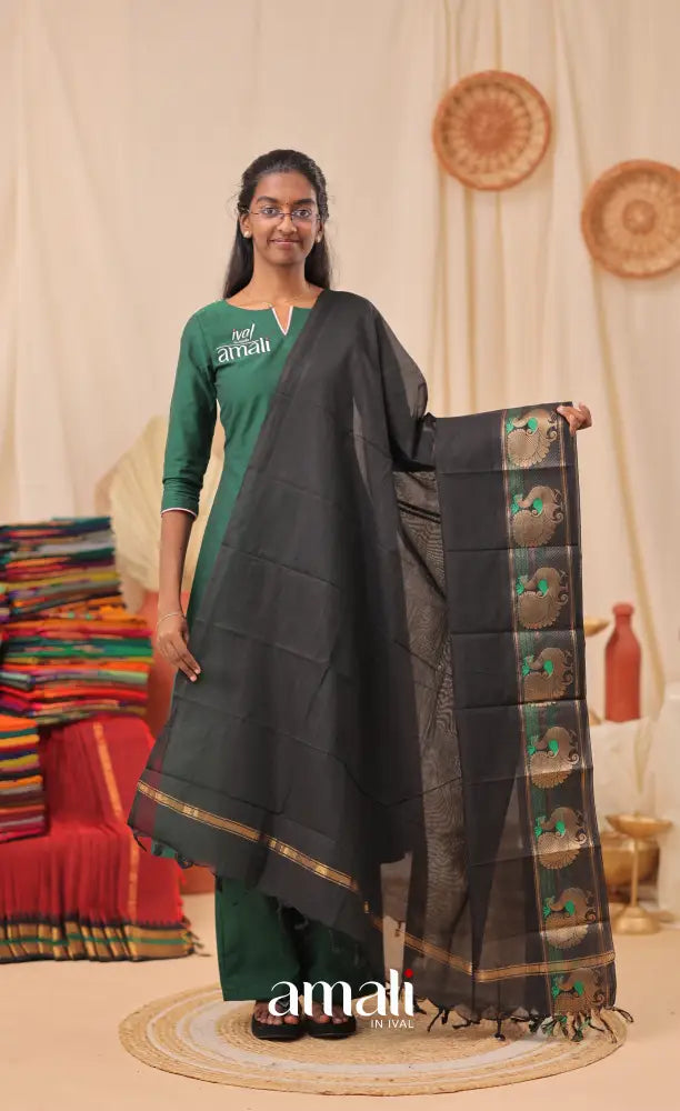 Black With Green Chettinad Cotton Dupatta salwar