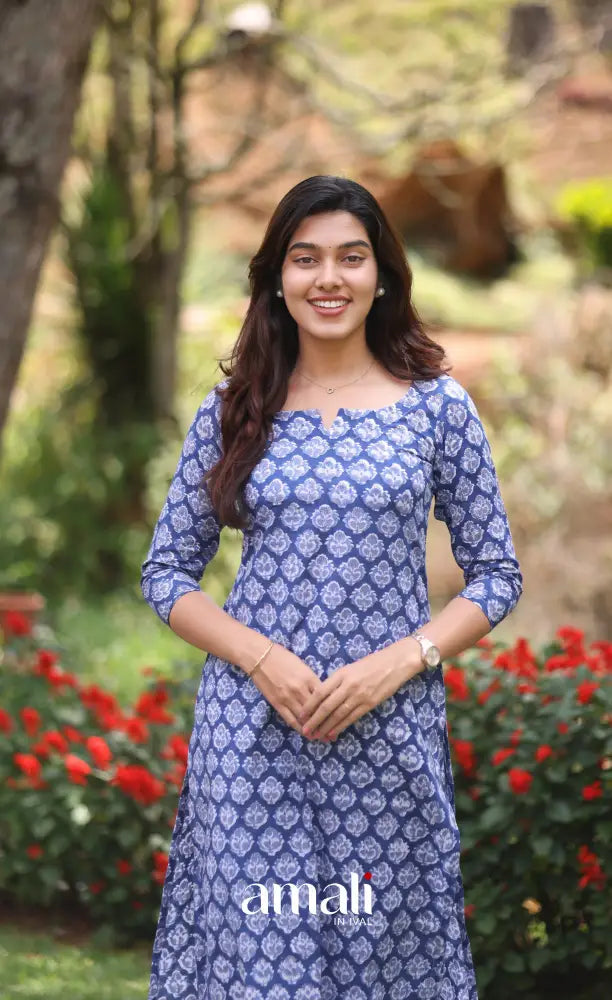 Blue Monochrome Jaipur Print Cotton Top and Pant - salwar