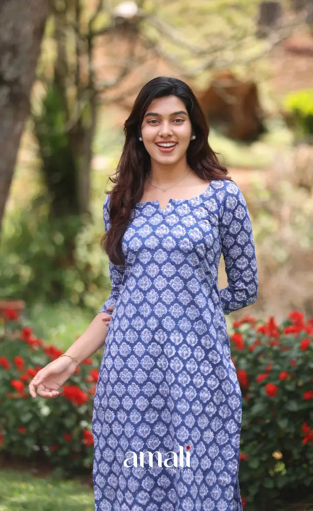 Blue Monochrome Jaipur Print Cotton Top and Pant - salwar