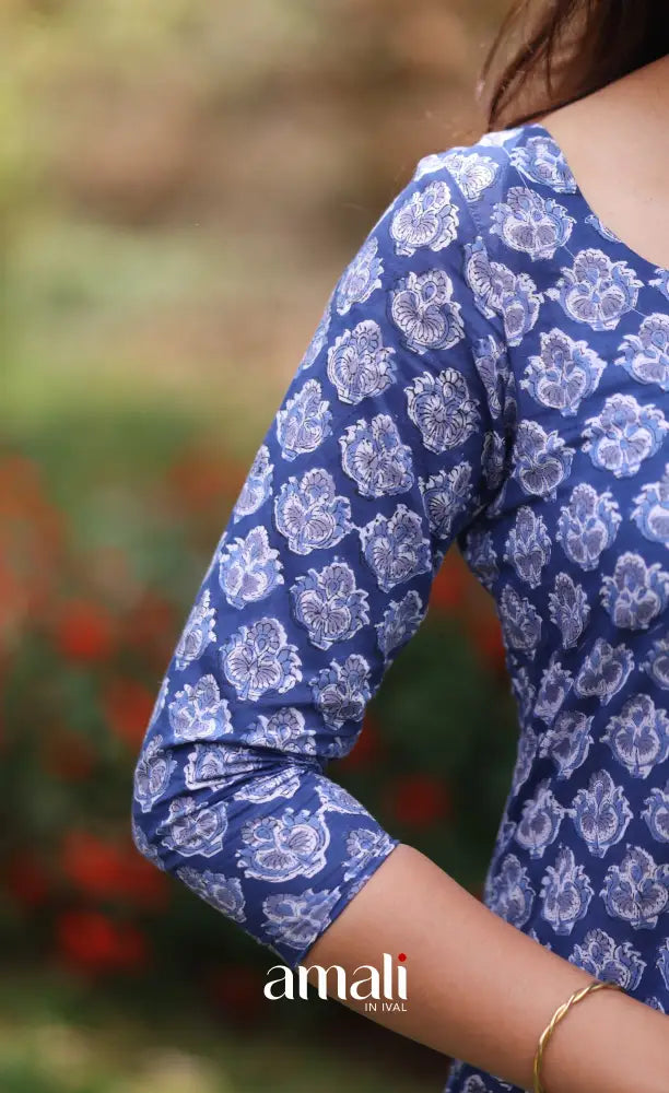 Blue Monochrome Jaipur Print Cotton Top and Pant - salwar