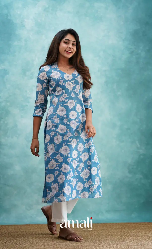 Blue Semi Linen Kurti Co-ord sets