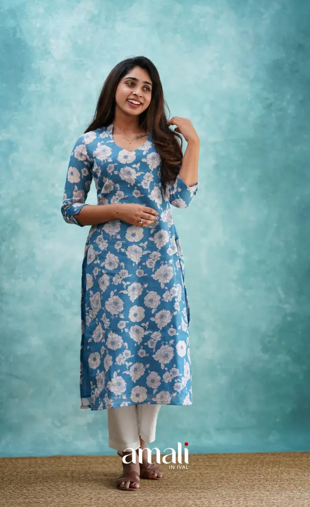Blue Semi Linen Kurti Co-ord sets