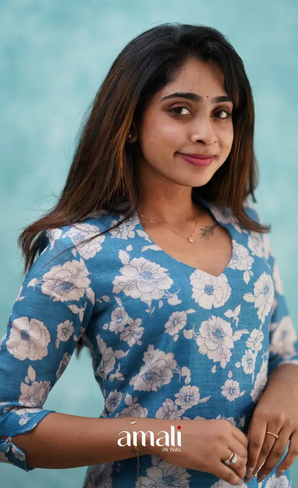 Blue Semi Linen Kurti Co-ord sets