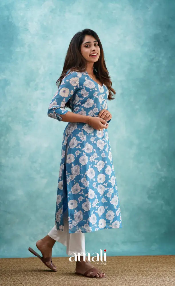 Blue Semi Linen Kurti Co-ord sets