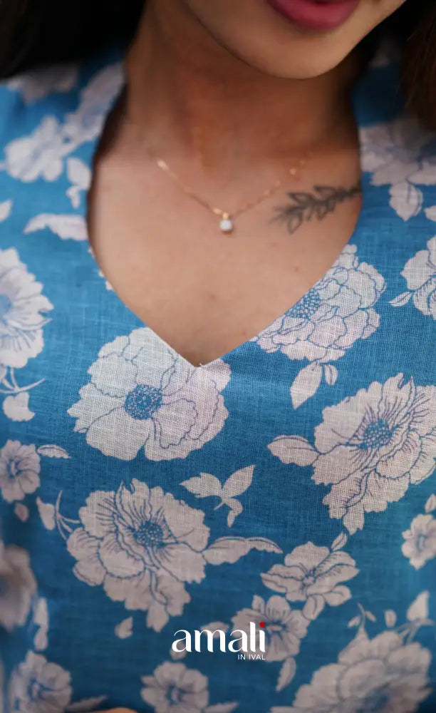 Blue Semi Linen Kurti Co-ord sets