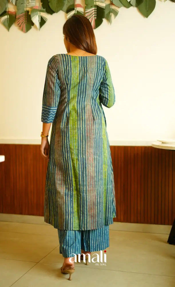 Blue shades Jaipur Cotton A-line Salwar Set - salwar