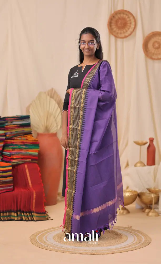 Bluish Purple With Pink Chettinad Cotton Dupatta salwar
