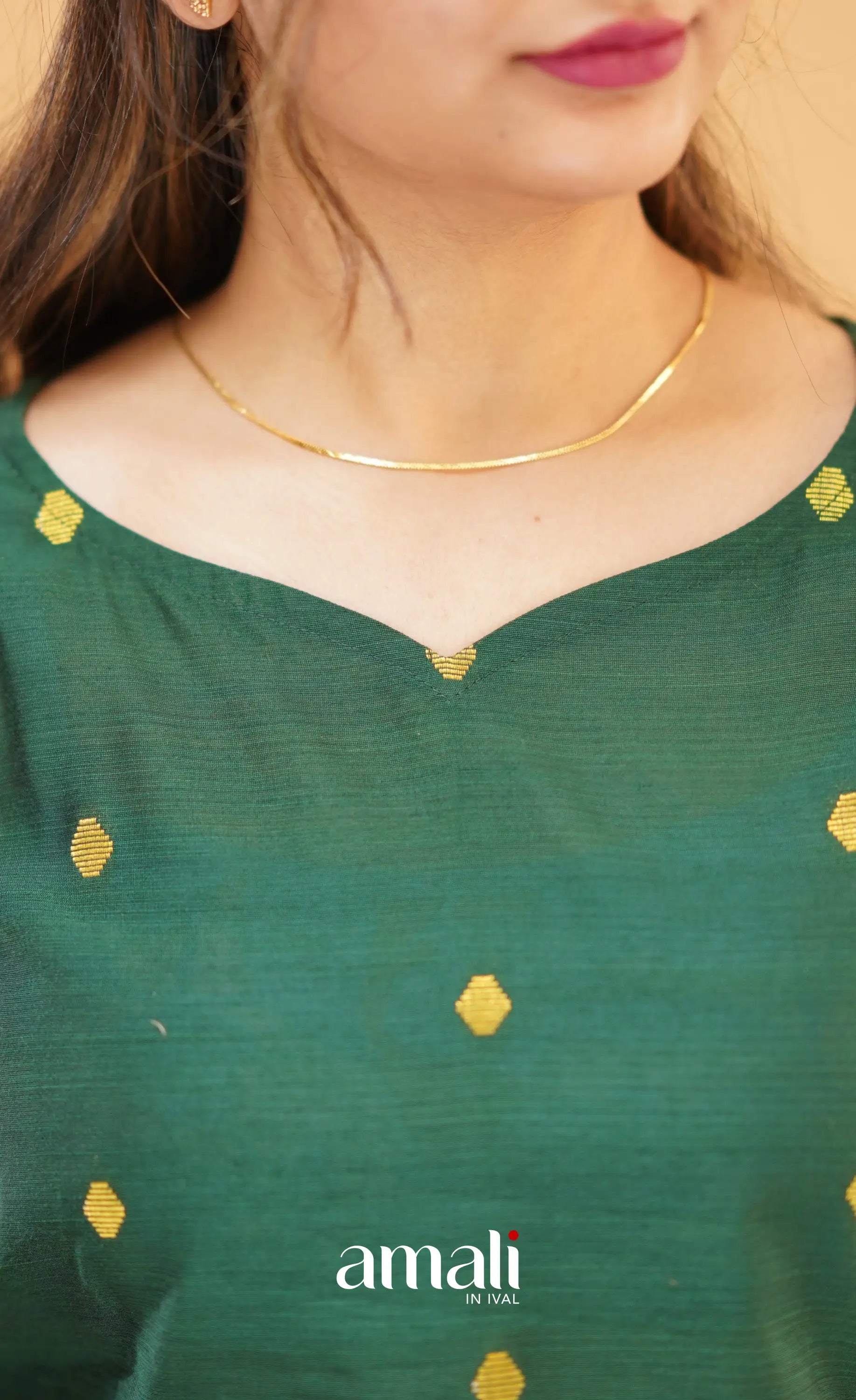 Bottle Green Slub Cotton Silk Kurti