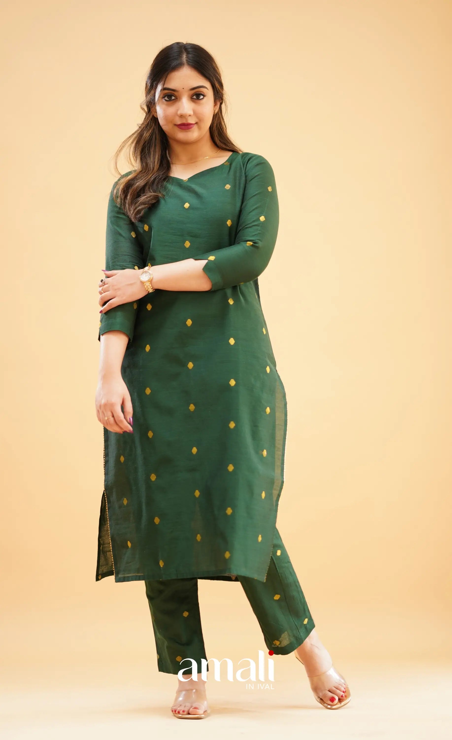 Bottle Green Slub Cotton Silk Kurti