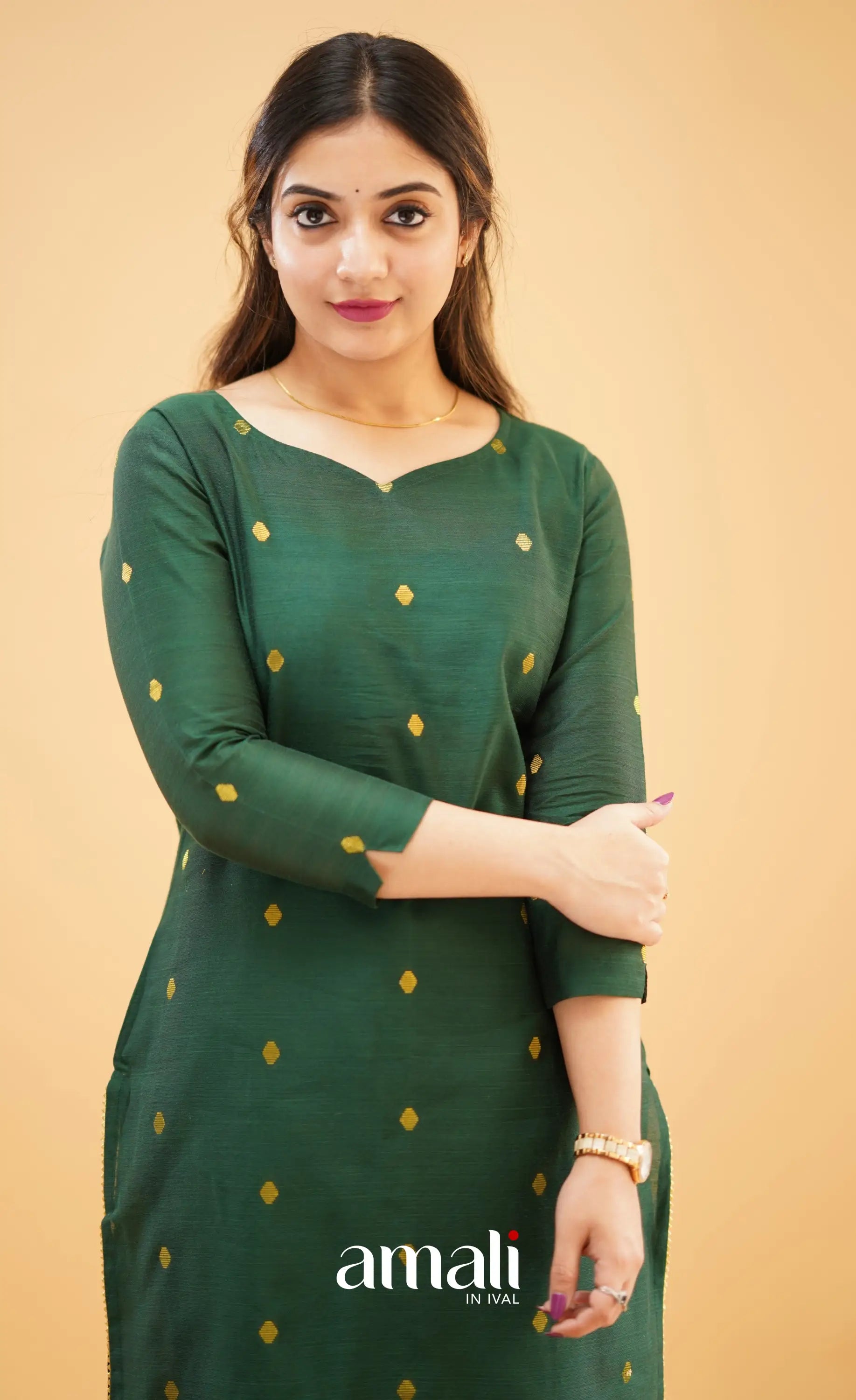 Bottle Green Slub Cotton Silk Kurti
