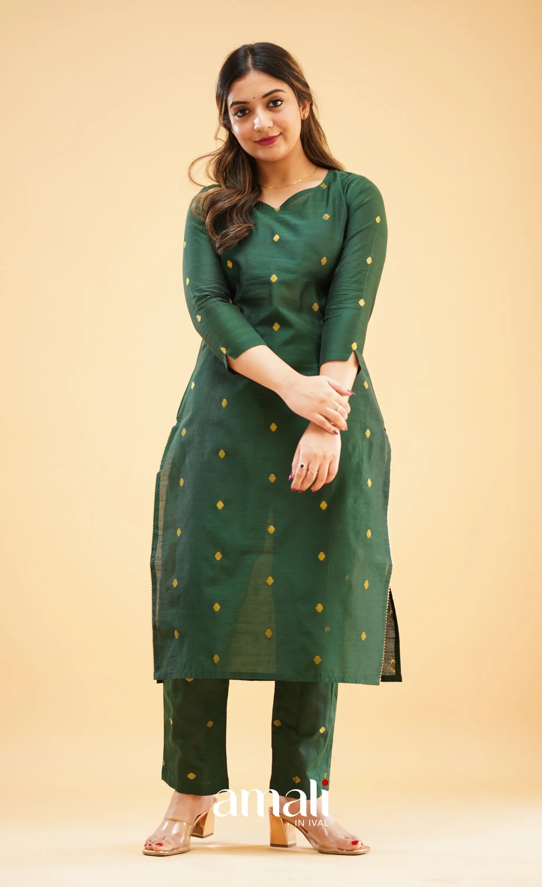 Bottle Green Slub Cotton Silk Kurti