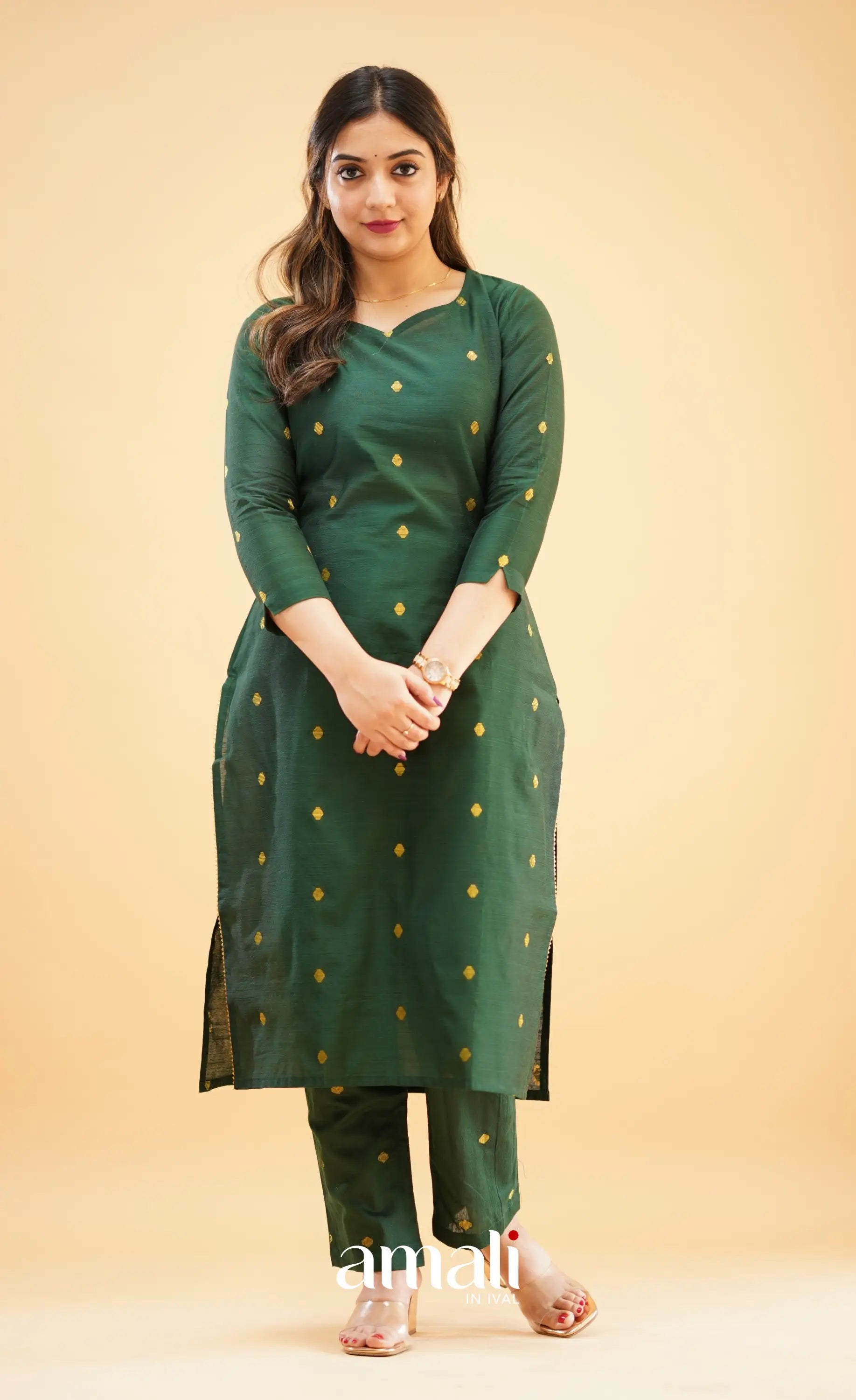 Bottle Green Slub Cotton Silk Kurti