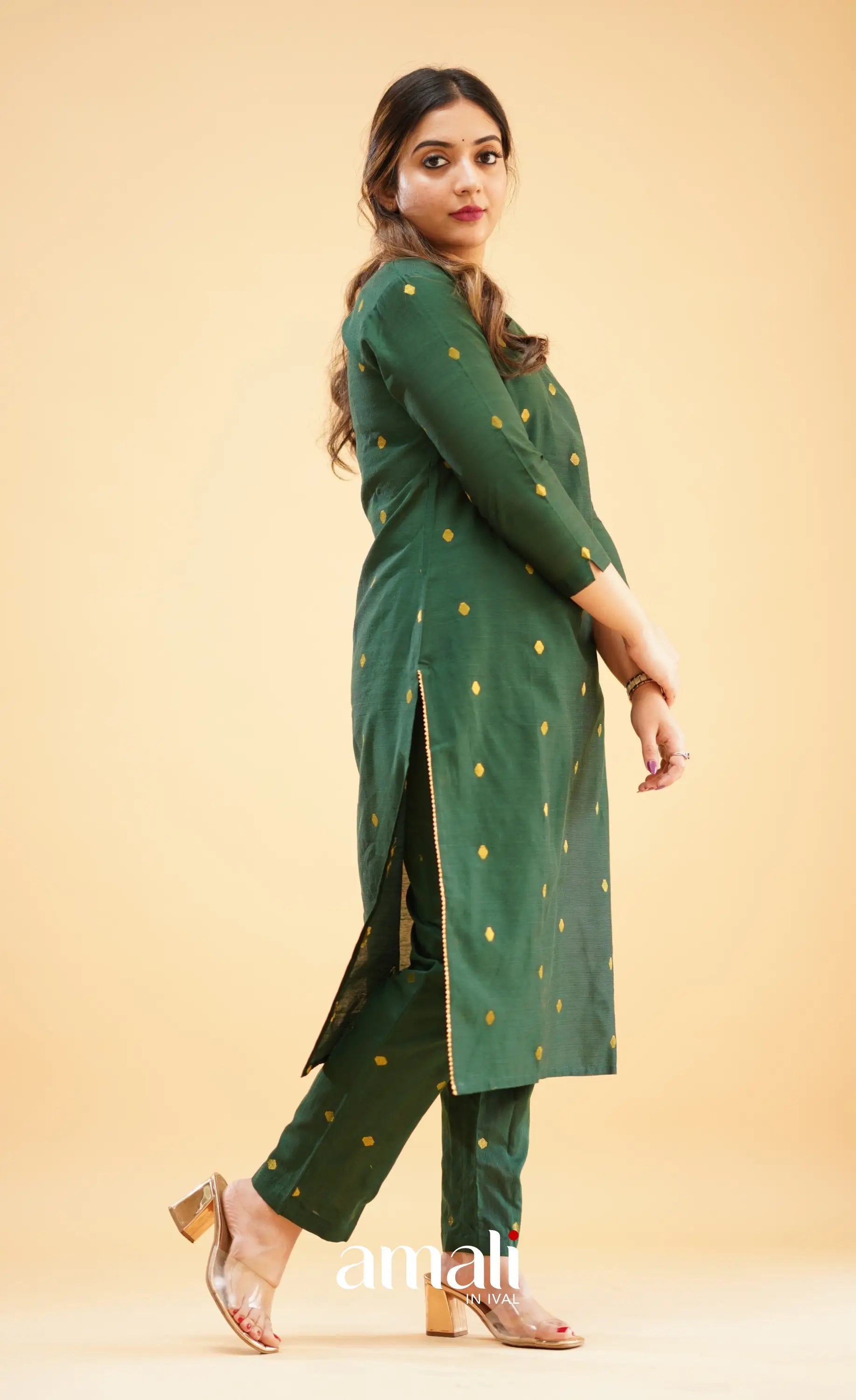 Bottle Green Slub Cotton Silk Kurti