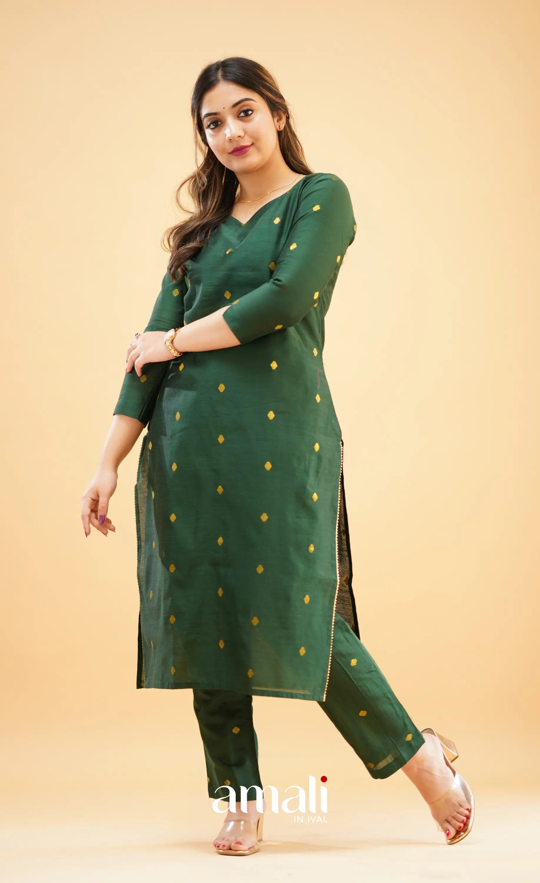 Bottle Green Slub Cotton Silk Kurti